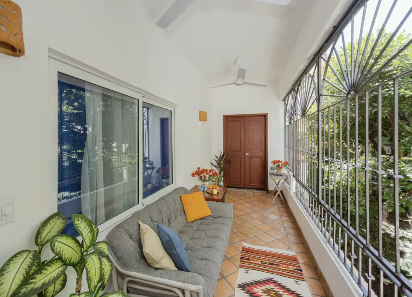Balcony sofa with garden view