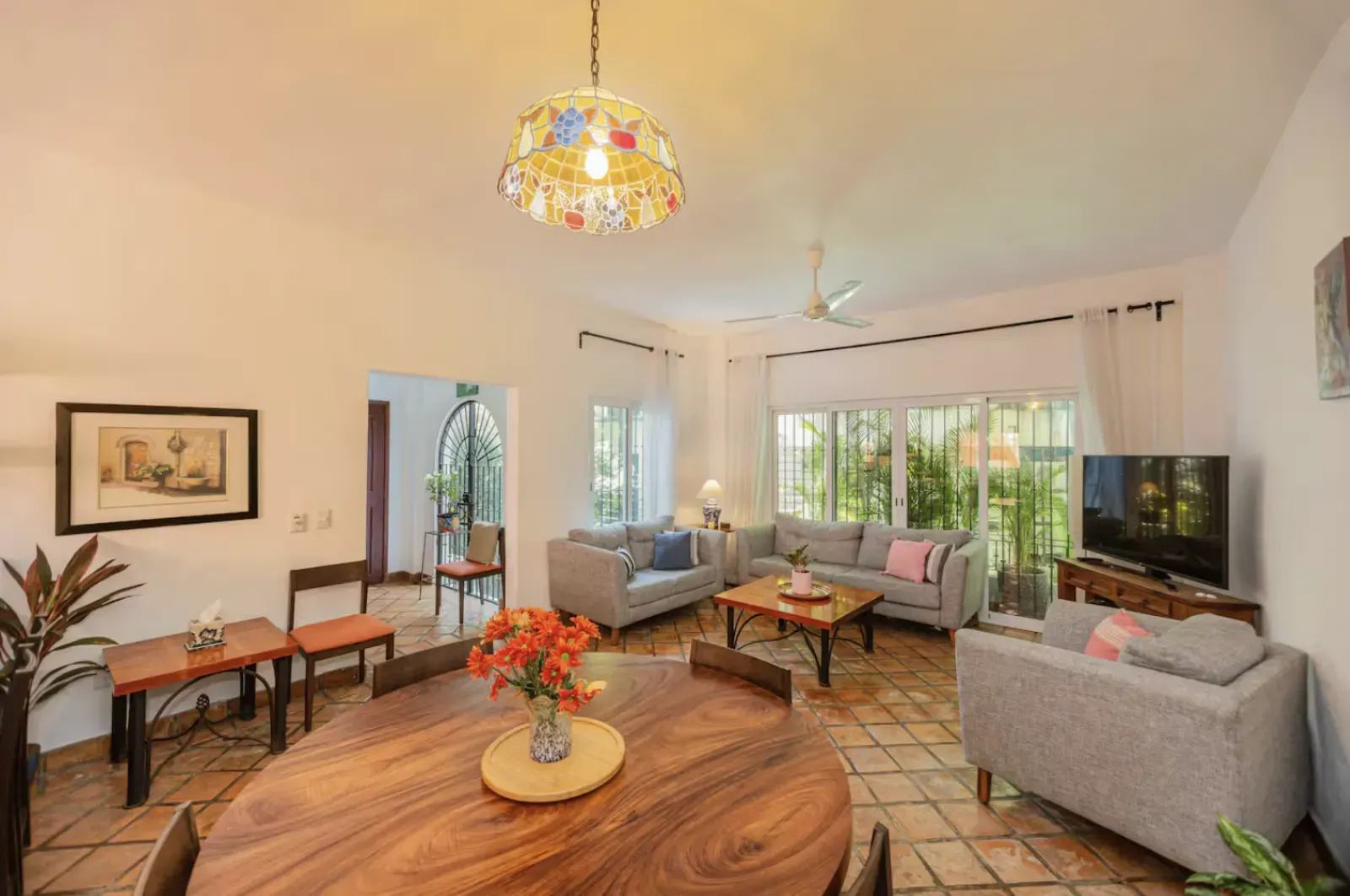 Spacious living room with two seating areas