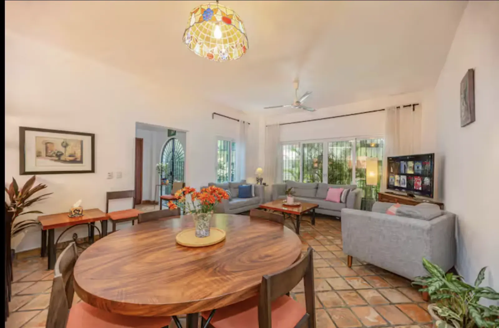 Living and dining room with talavera floors